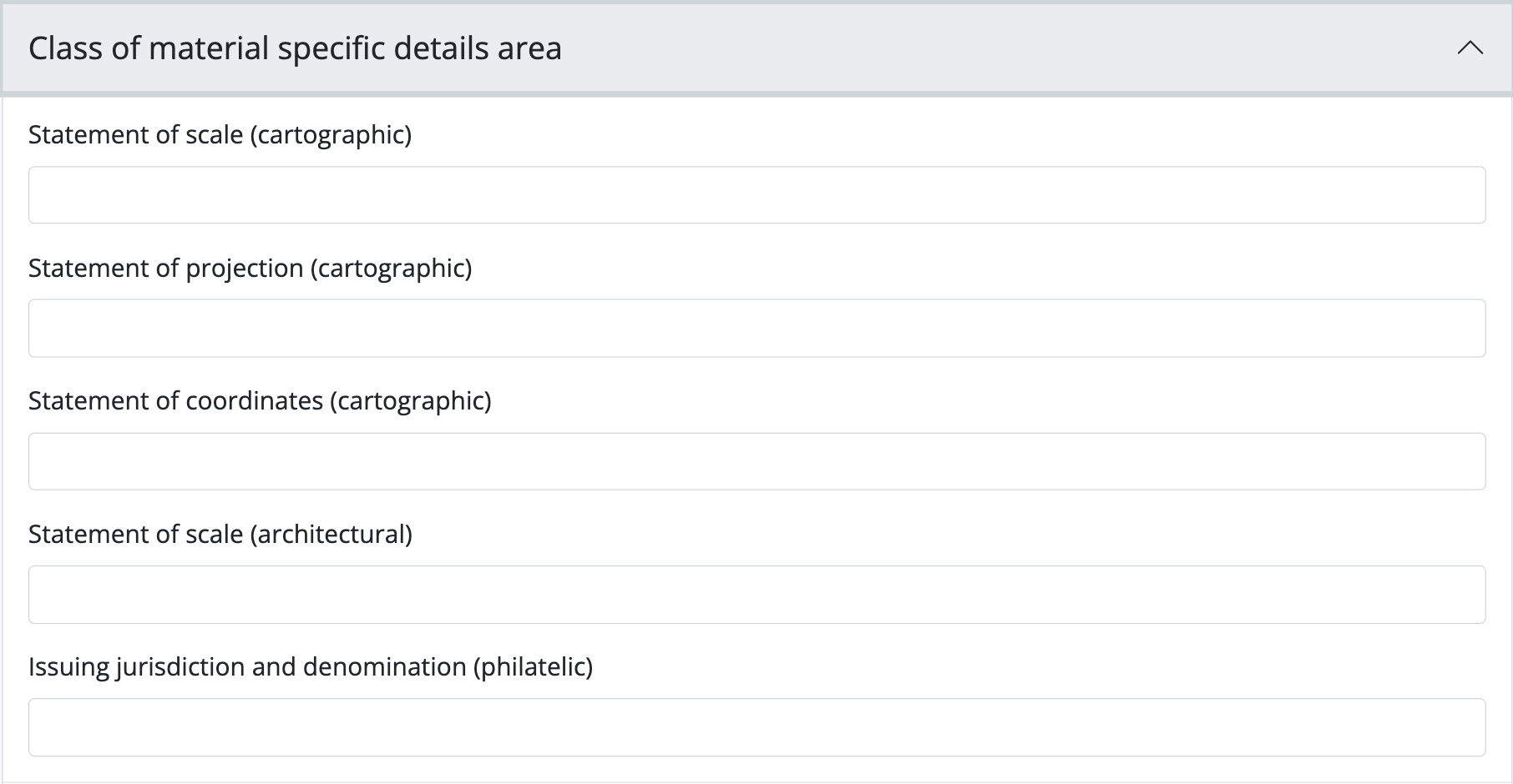 An image of the data entry fields for the Class of materials specific details area.