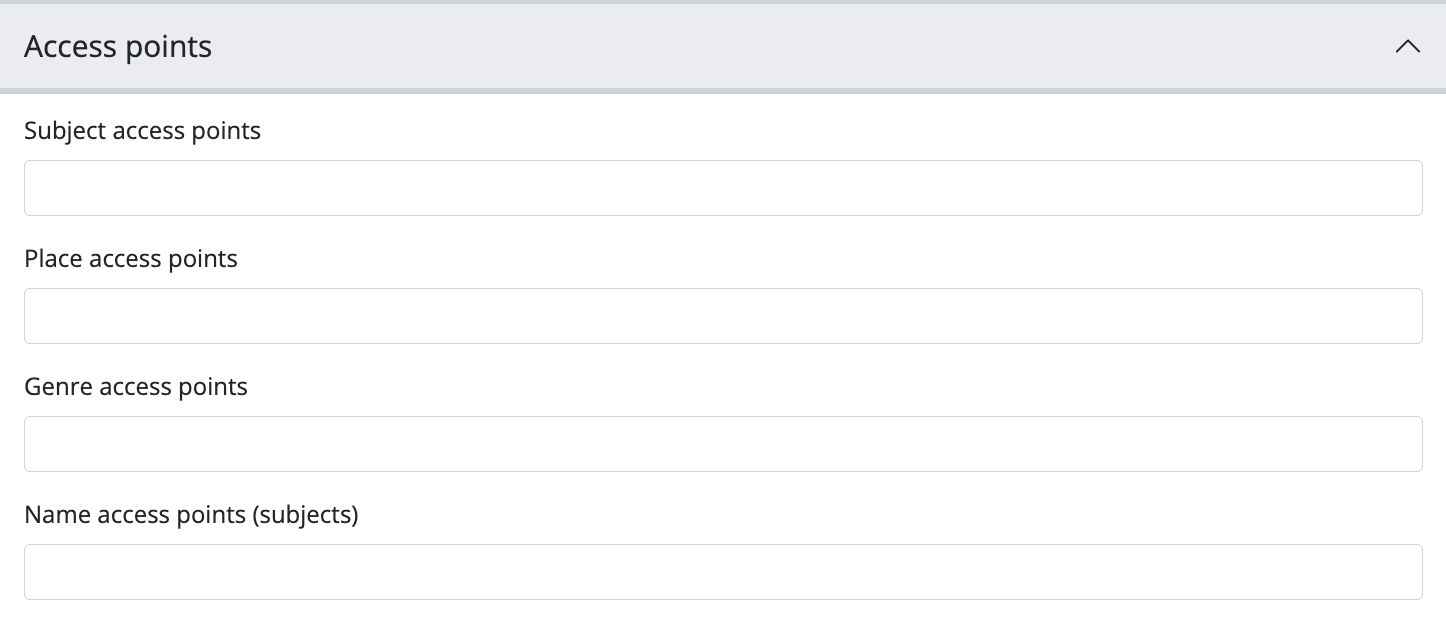 An image of the data entry fields for the Access points area.