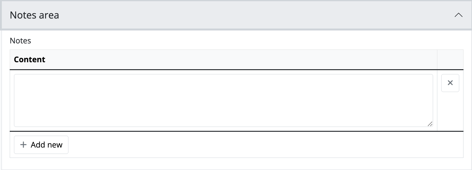 An image of the data entry fields in the Notes area