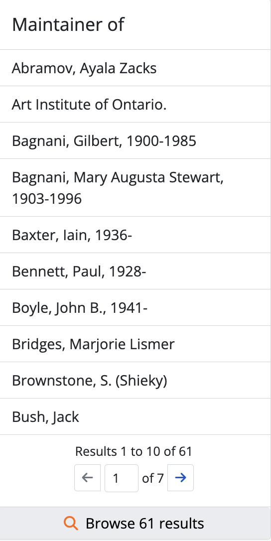 An image of list of maintained authority records on an archival institution's view page