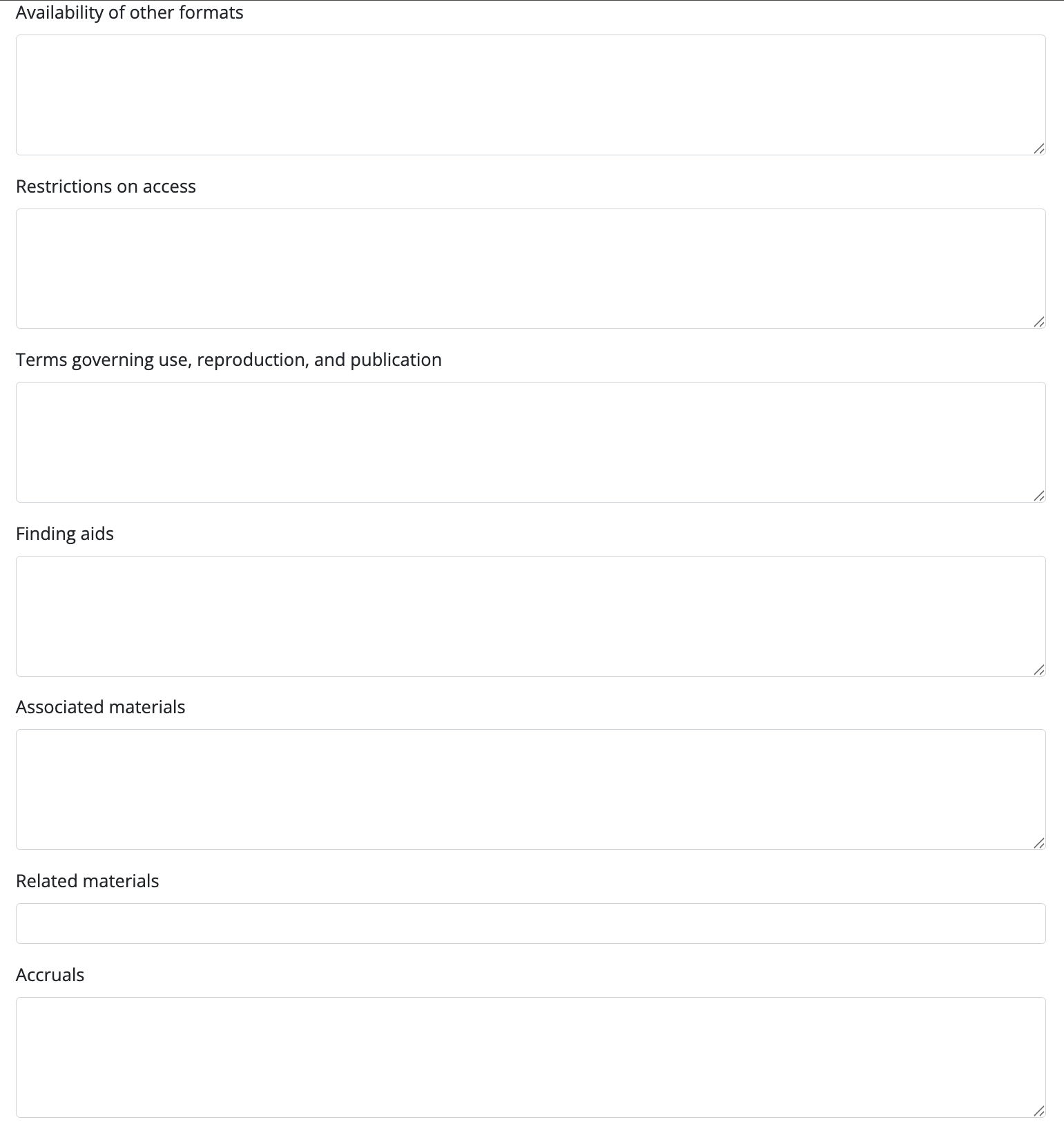 An image of the second block of data entry fields for the notes area.