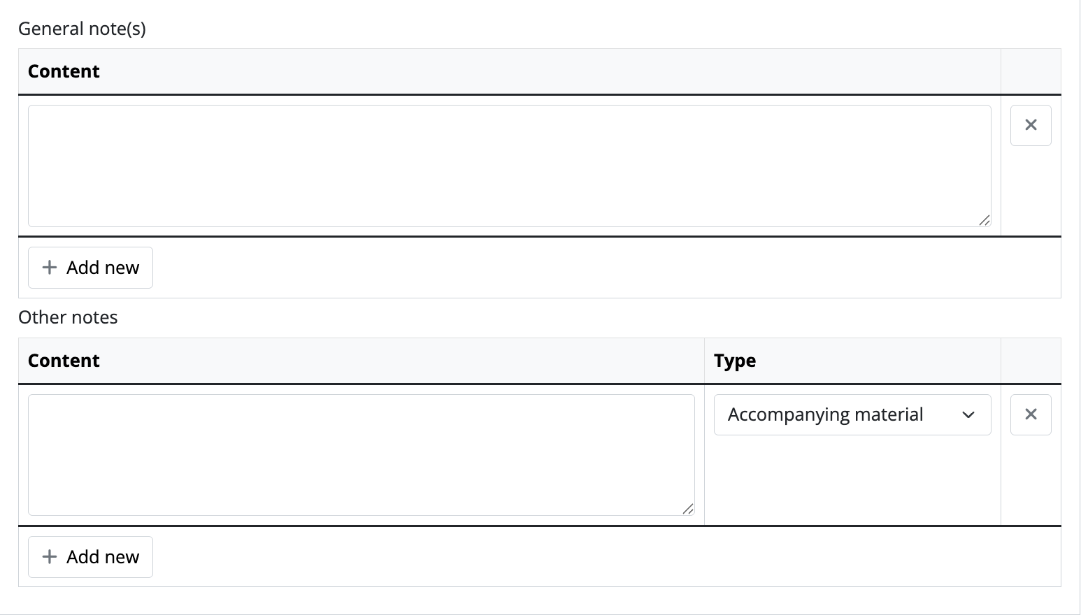 An image of the third block of data entry fields for the notes area.