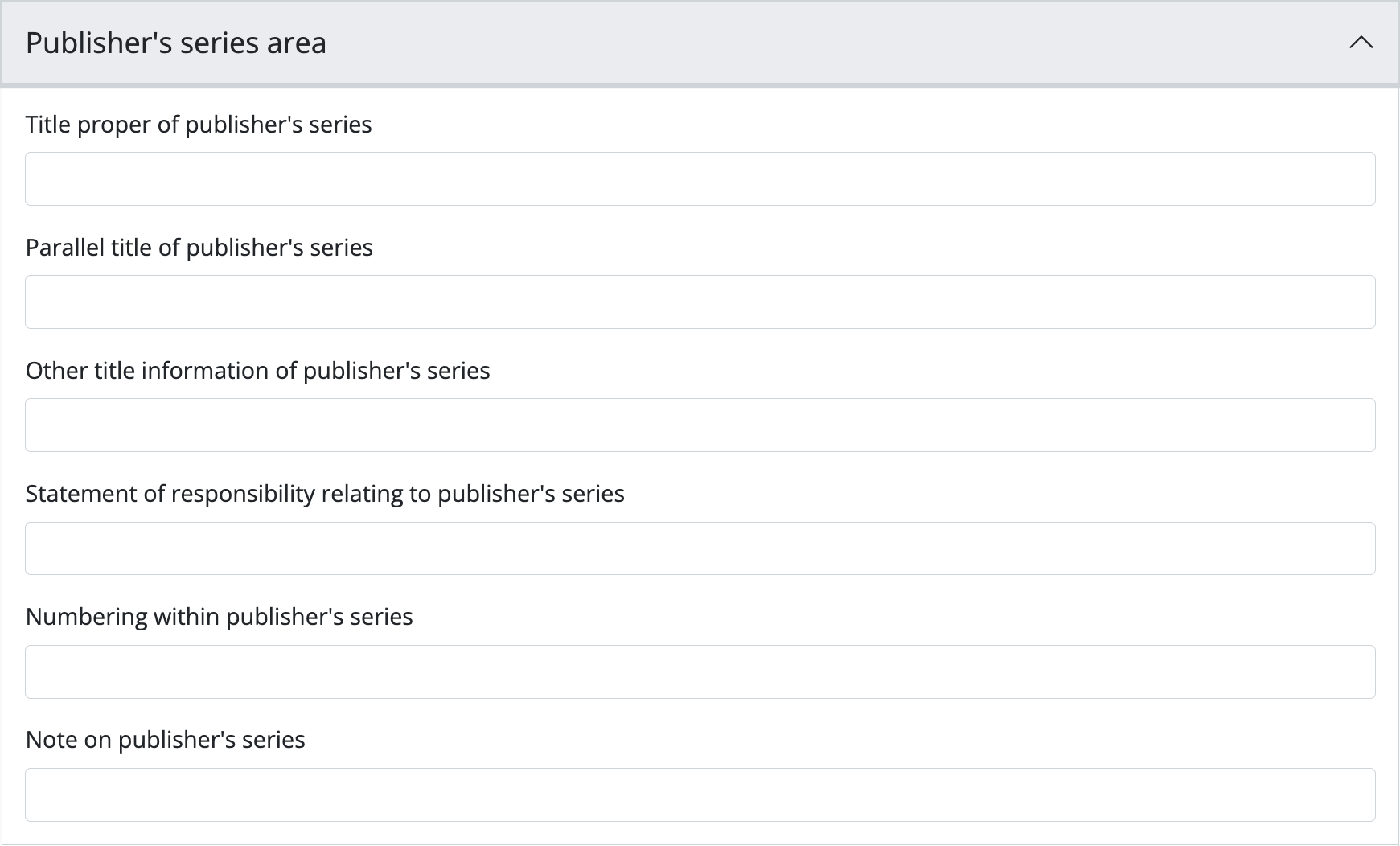 An image of the data entry fields for the Publisher's series area.