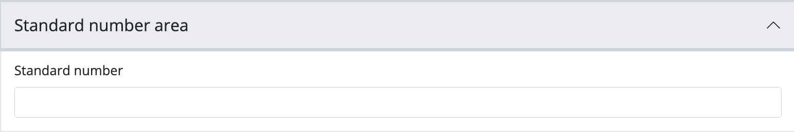 An image of the data entry fields for the Standard number area.