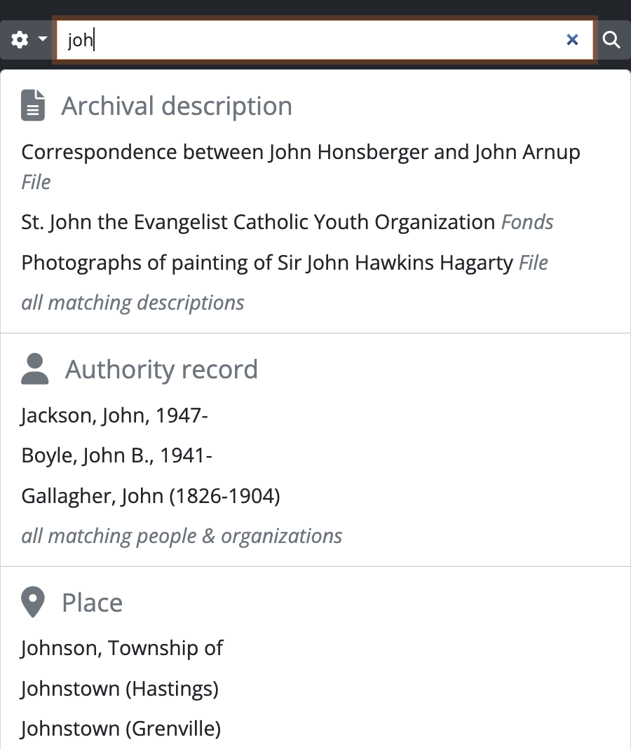 Example of the typeahead in the search box