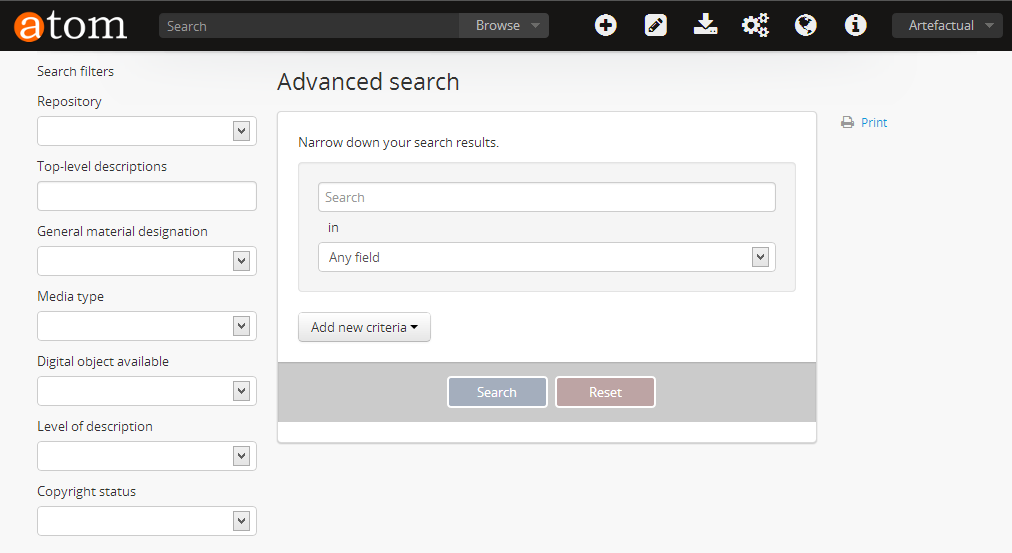 An image of the advanced search interface