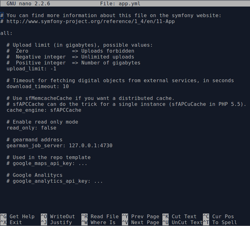 An image of the apps.yml file in the command-line