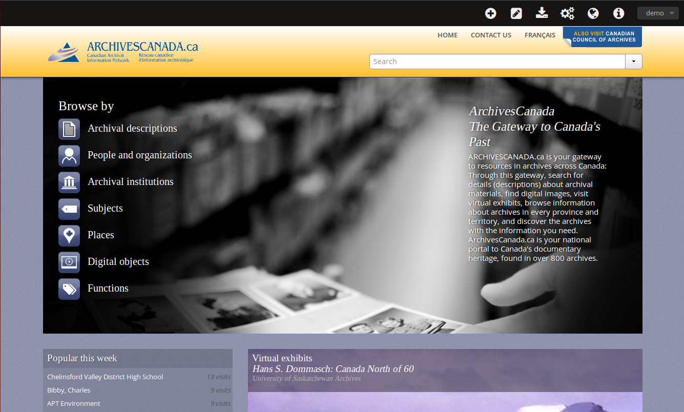 Archives Canada theme homepage