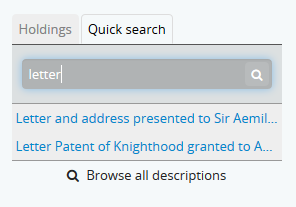 An image of the treeview quick search returning results