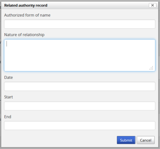 The Related authority record pop-up dialog