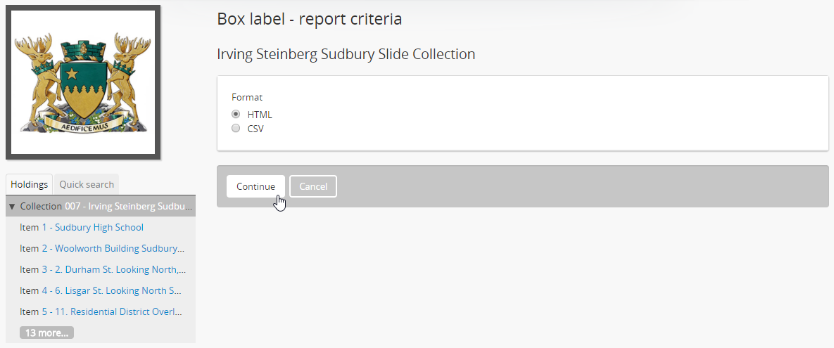 Report format options for the Box label report