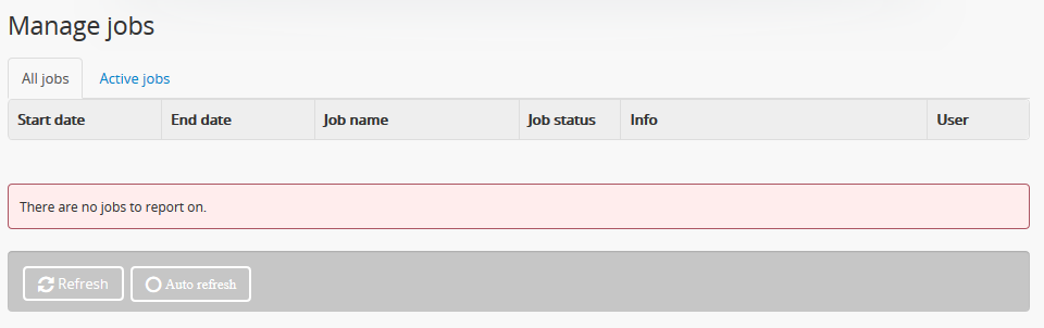An example image of the Jobs page when there are no jobs