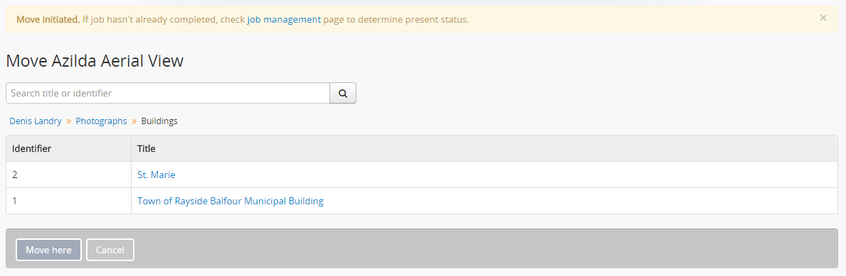 An image of the Move page after initiating a Move job.