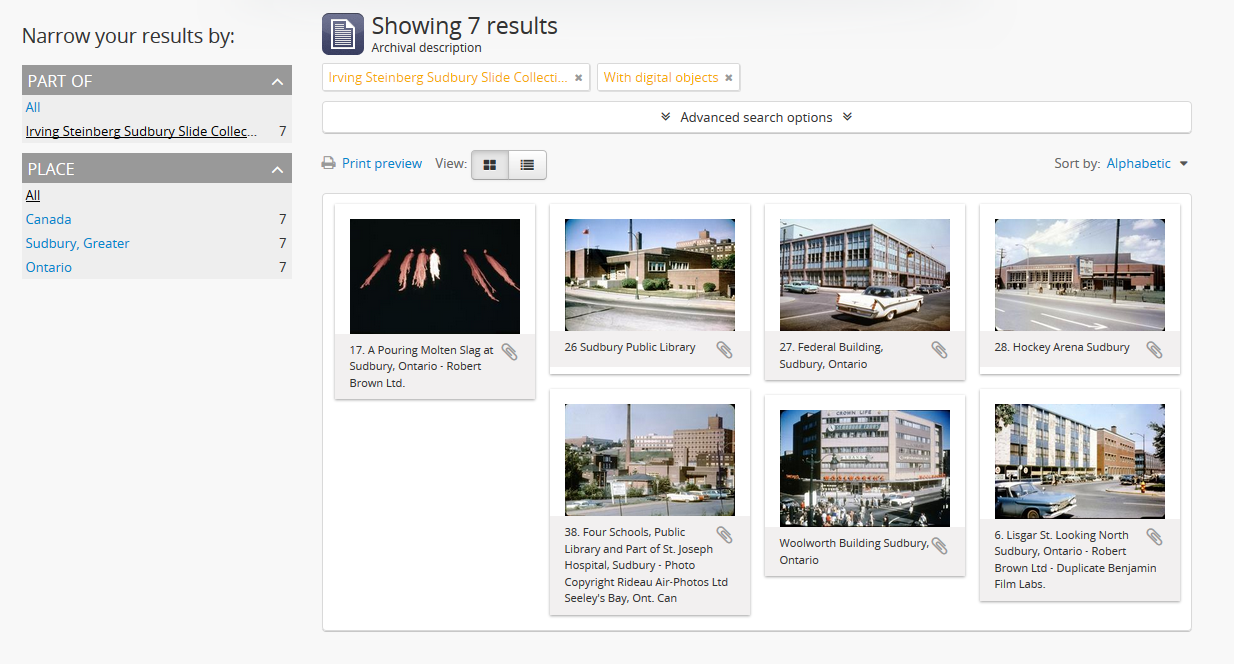 An image of the Digital object browse page limited to a collection