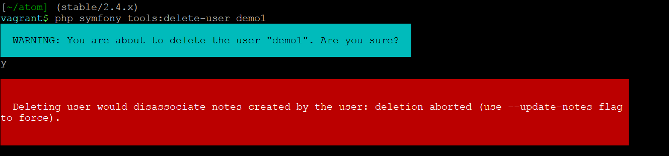An image of the options available in the delete-user command