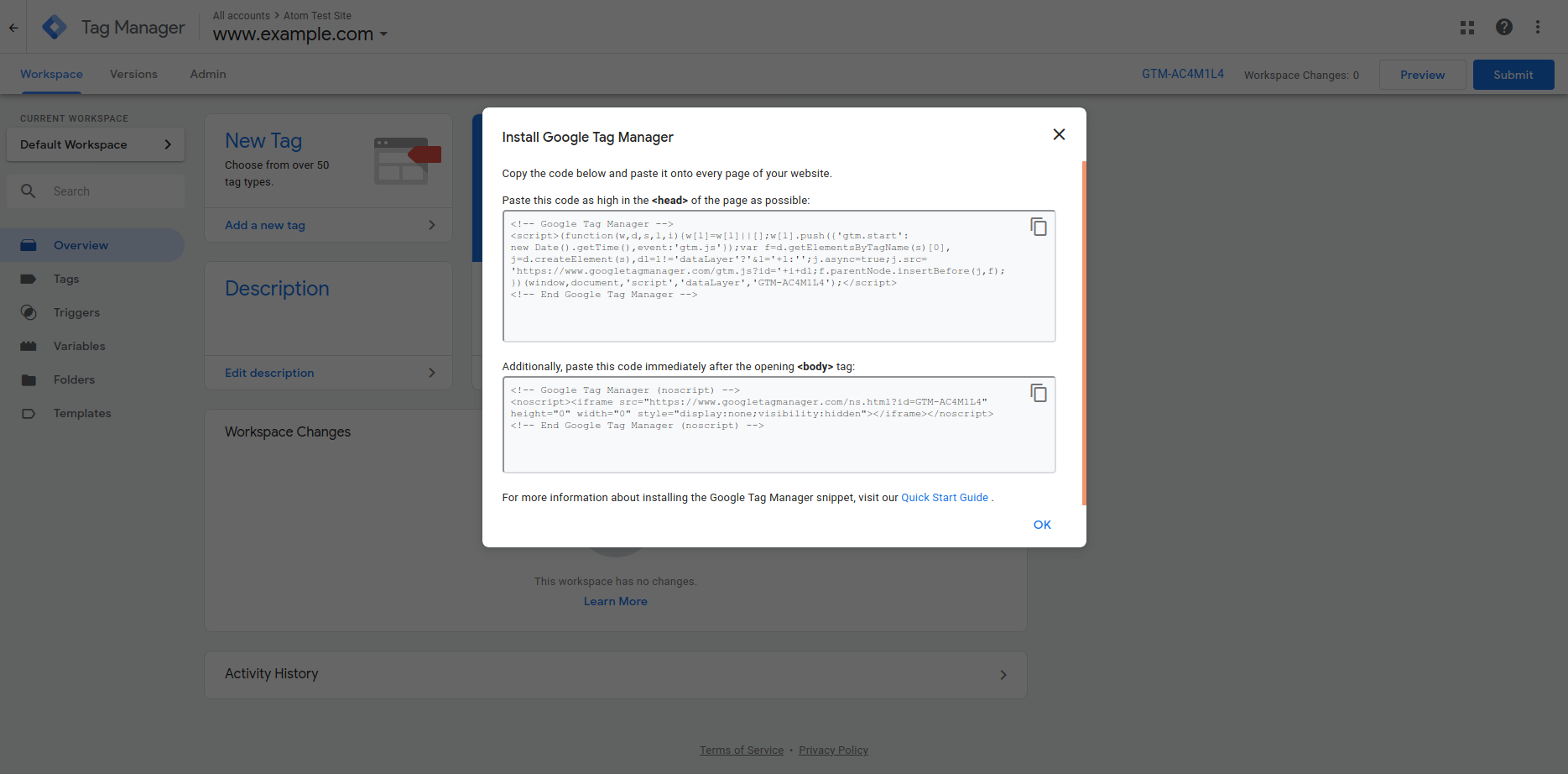 Google Tag Manager code snippets