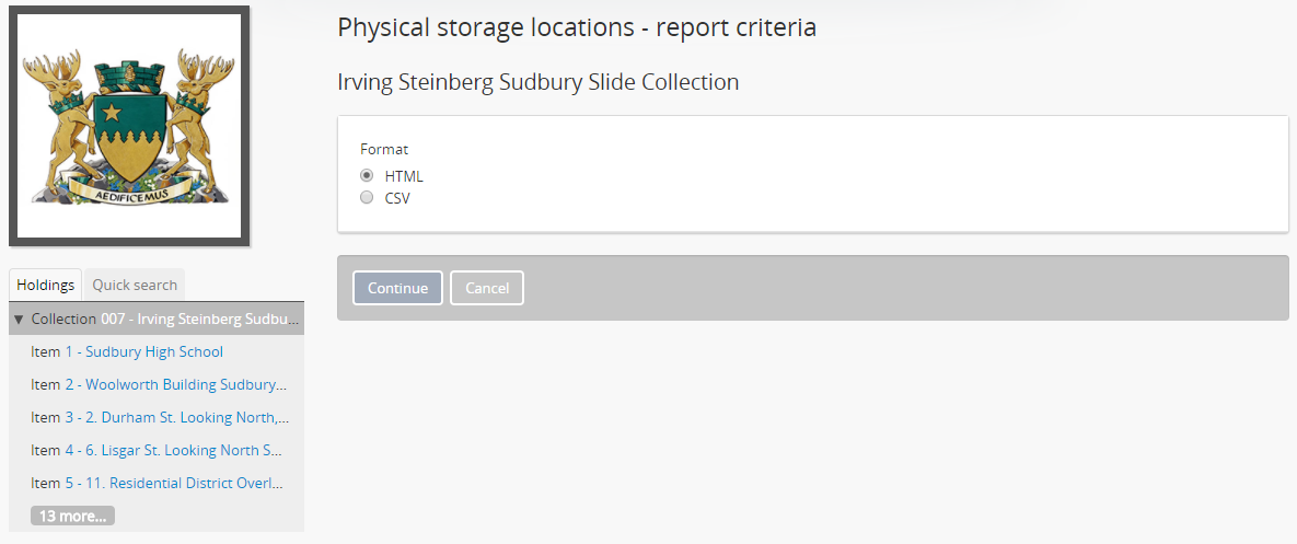 Report format options for the Physical storage locations report