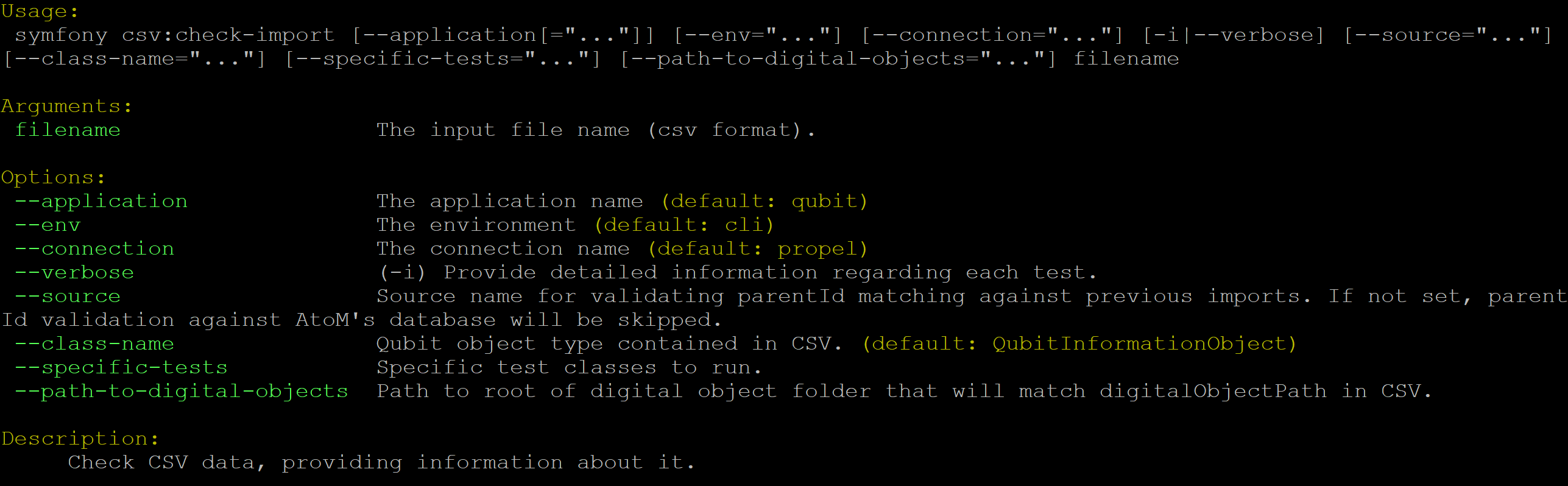 An image of the command-line output for the CSV validation task