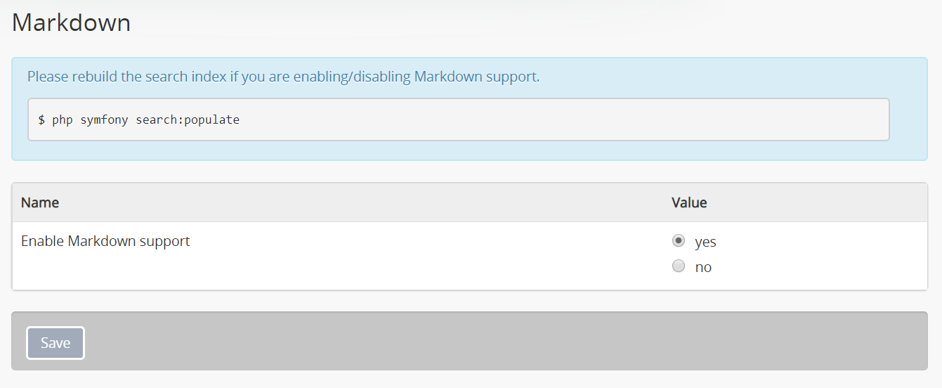 An image of the markdown settings in AtoM