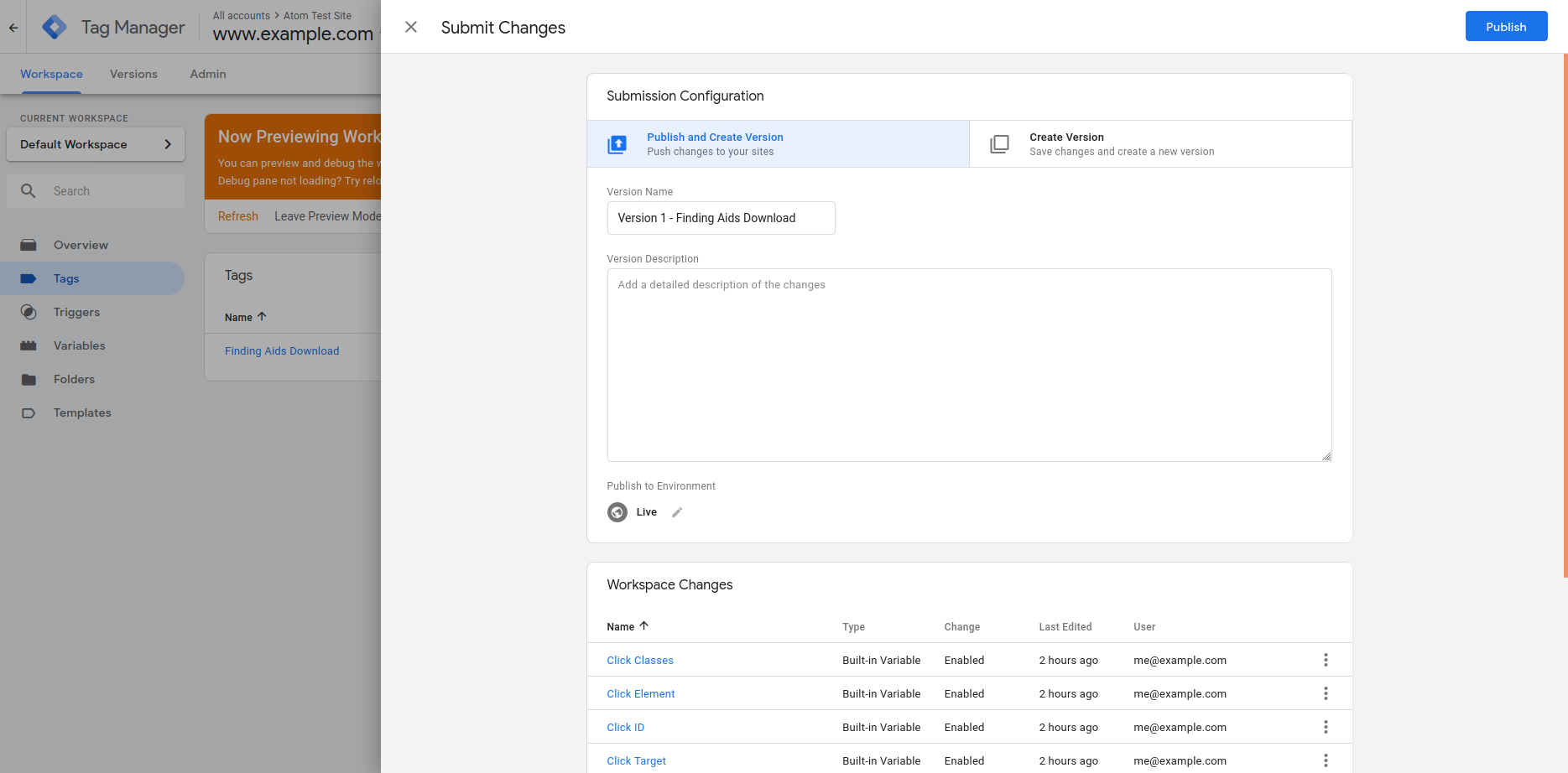 Submitting and publishing your tag in Google Tag Manager